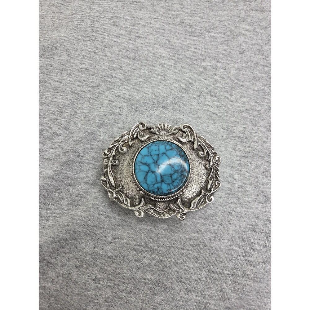Nickel Silver Real Turquoise Western Floral Belt Buckle